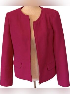 NEW NWT Talbots Classic Tweed Fuchsia Pink Knit Blazer Zip Lightweight Jacket 12